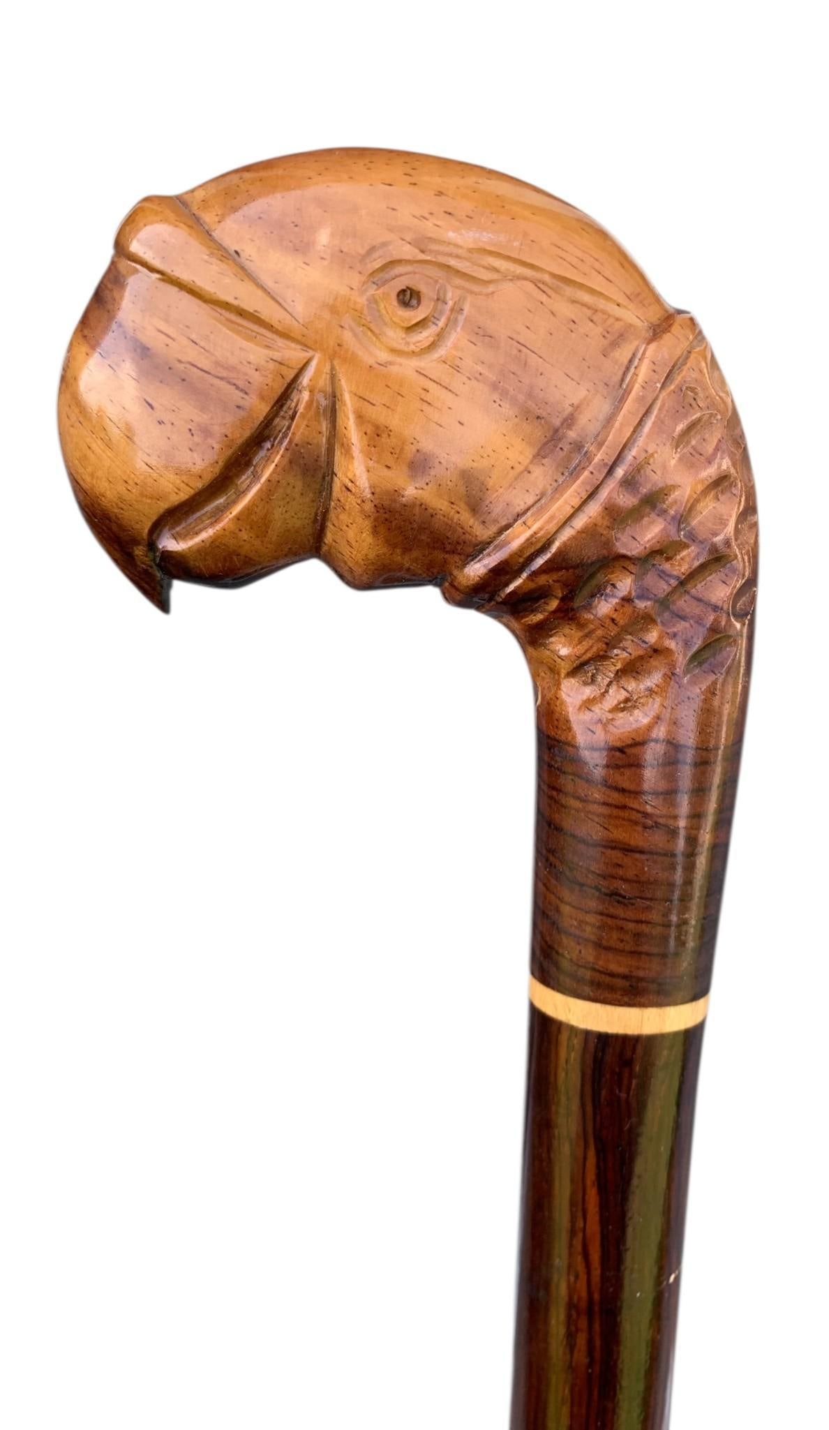 Exotic Burl Wood Hand Carved Parrot Walking Stick, Gentleman's Cane (1 of 11)