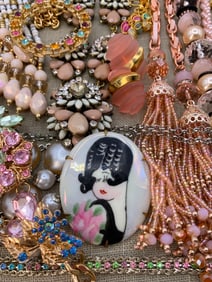 42 pc 1920s to 90s Vintage Rose Pink Costume Jewelry Collection