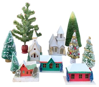 11 pc Vintage Japan PUTZ Under the Christmas Tree Village Vignette Decorations