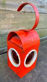 1950s English Kenyon Kenlite Railroad Dangler Kerosene Oil Hanging Railway Danger Signal Lantern