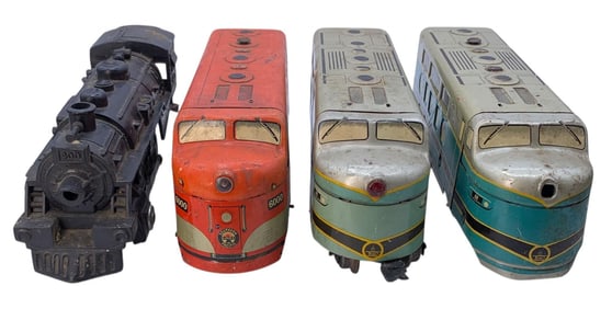 8 pc Vintage MARX Bros Tin Litho B&O, NYC, Southern Pacific, Train Cars and Locomotives