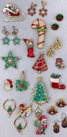 26 Vintage Christmas Pins and Earrings Holiday Jewelry Collection