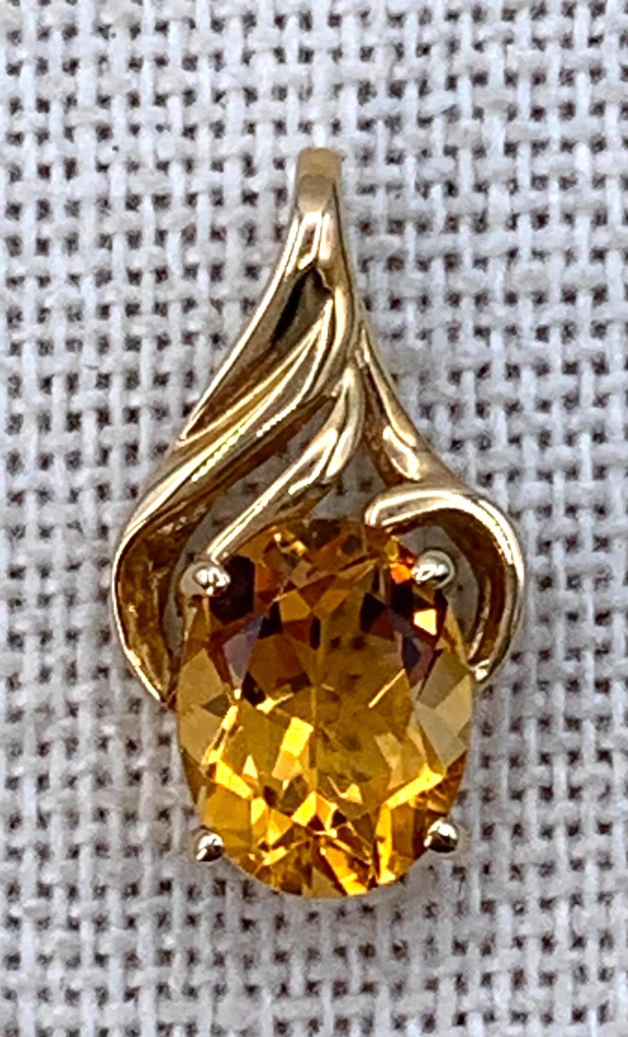 Luminous 14k Yellow Gold Large Faceted Citrine Gemstone Necklace Pendant (1 of 11)