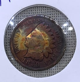 1899 US Indian Head Penny Toned Antique Coin