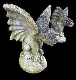 PAIR Vintage Gothic Gargoyle Winged Protector Garden Gate Concrete Statues: Structurally sound with a naturally aged patina, each 19" tall, 21 1/2" wide x 12".