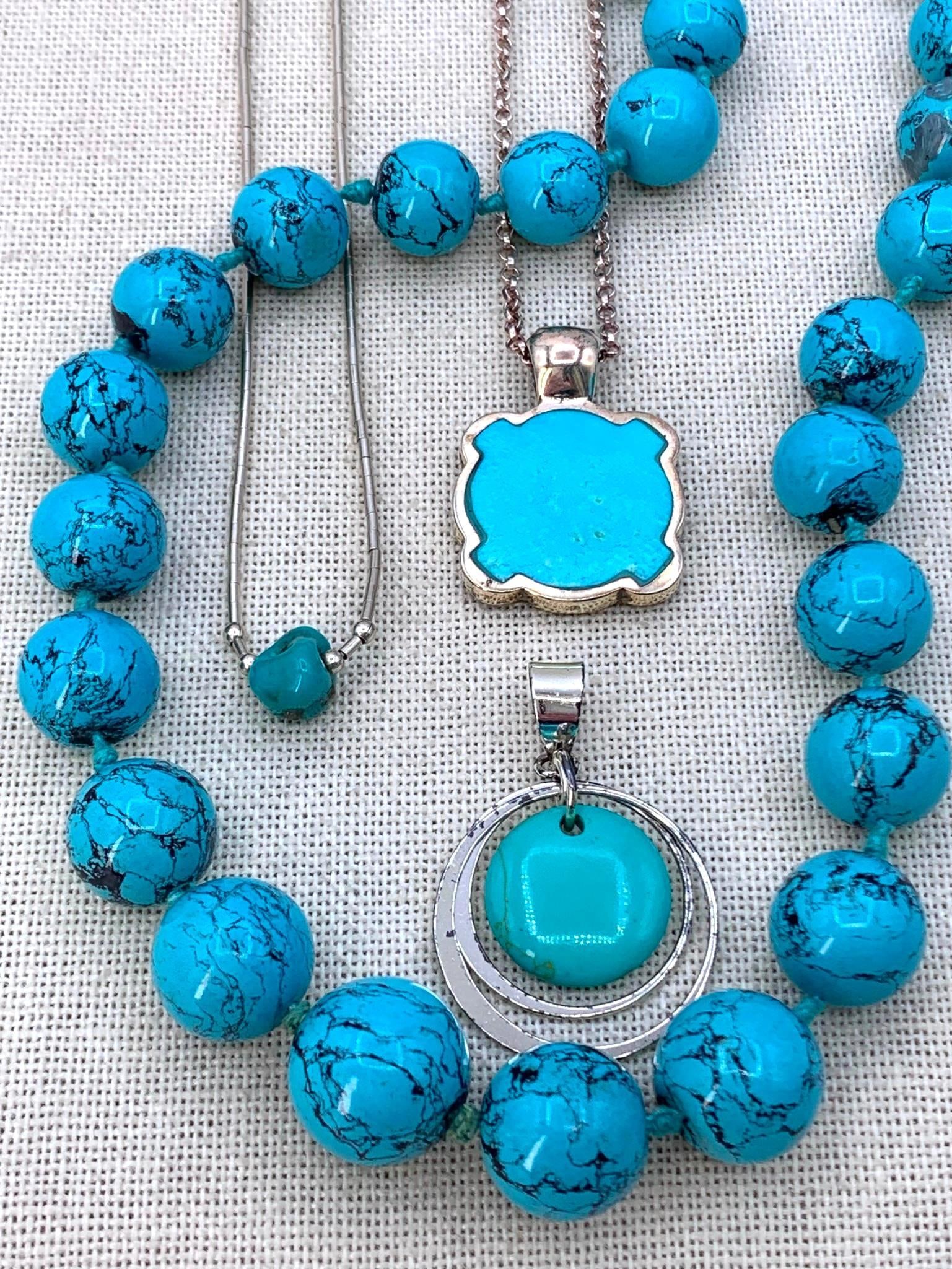 4 pc Sterling Silver Turquoise and Howlite Stone Necklaces and Pendant (1 of 12)