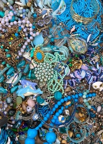 110 pc Sky Blue Vintgage Costume Jewelry Collection