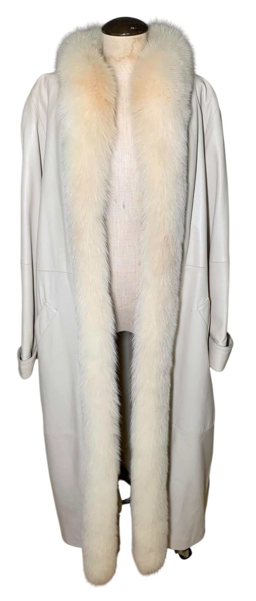 Luxurious Blonde Fox Fur Trimmed Full Length SABAU Furs Soft Buff Leather Coat (1 of 14)