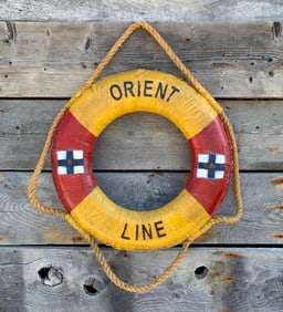 Large Vintage Nautical ORIENT LINE Ship Life Preserver, Maritime Lakehouse Decoration