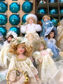35 pc Vintage Azure Mercury Glass and Victorian Style Bisque Doll Christmas Tree Ornaments