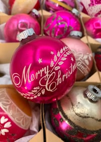 24 Vintage Magenta and Pink Mercury Glass Christmas Tree Ornaments