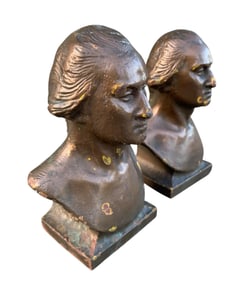 Fantastic Pair of Early Burnished Presidential Cast Iron George Washington Bookends