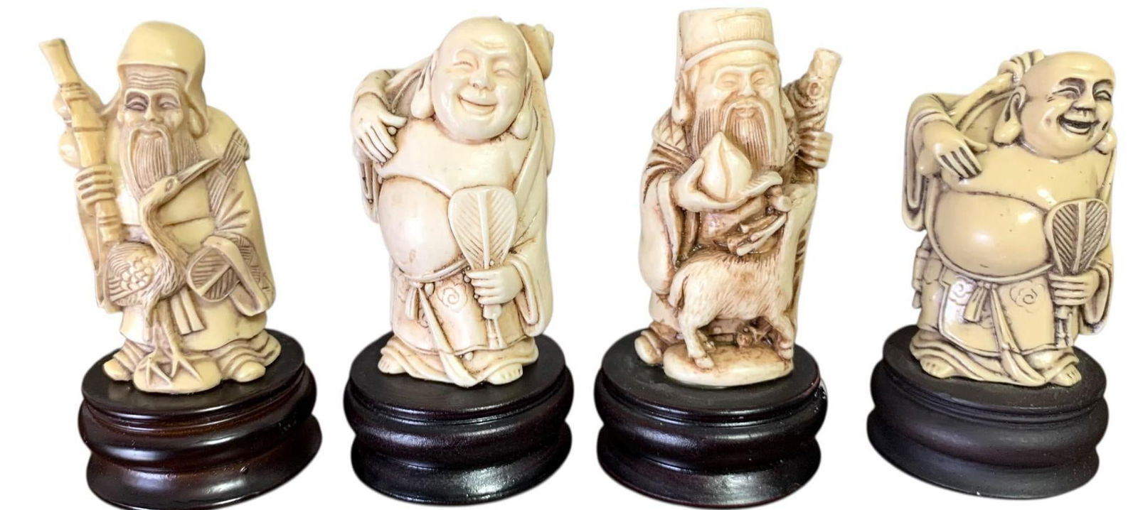 4 Vintage Oriental Carved Resin Wise Sage, Buddha, Good Fortune Deity Altar Sculptures (1 of 8)