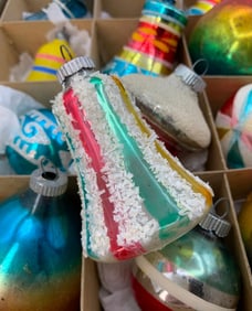 12 Vintage West Germany, USA Shiny Brite, Mercury Glass Christmas Tree Ornaments with Box