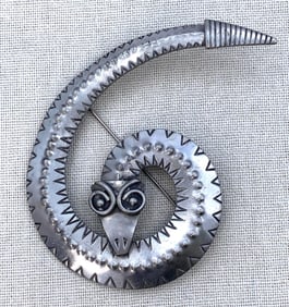 Oversized Embossed Coiled Serpent Vintage JJ Snake Brooch