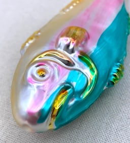 3 Vintage West Germany, Germany, Pink Glass Fish & Clowns Christmas Tree Ornaments