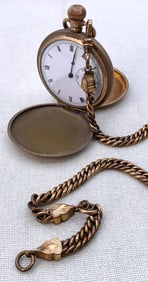 Working Antique English Made Gold Plated Hunting Cased Pocket Watch and Victorian Chain