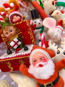 30 Vintage Flocked Plastic Satin Wrapped Christmas Tree Ornaments