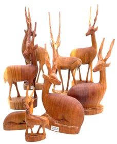 8 Kenyan Hand Carved African Wood Graceful Gazelle Antelope Sculptures