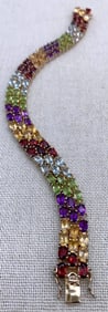 99 Garnet, Amethyst, Citrine, Peridot, Topaz 3 Row Gemstone Gold Vermeil Sterling Silver Bracelet
