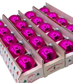 20 Hot Pink Mid Century Shiny Brite Glass Christmas Tree Ornaments in SB Boxes