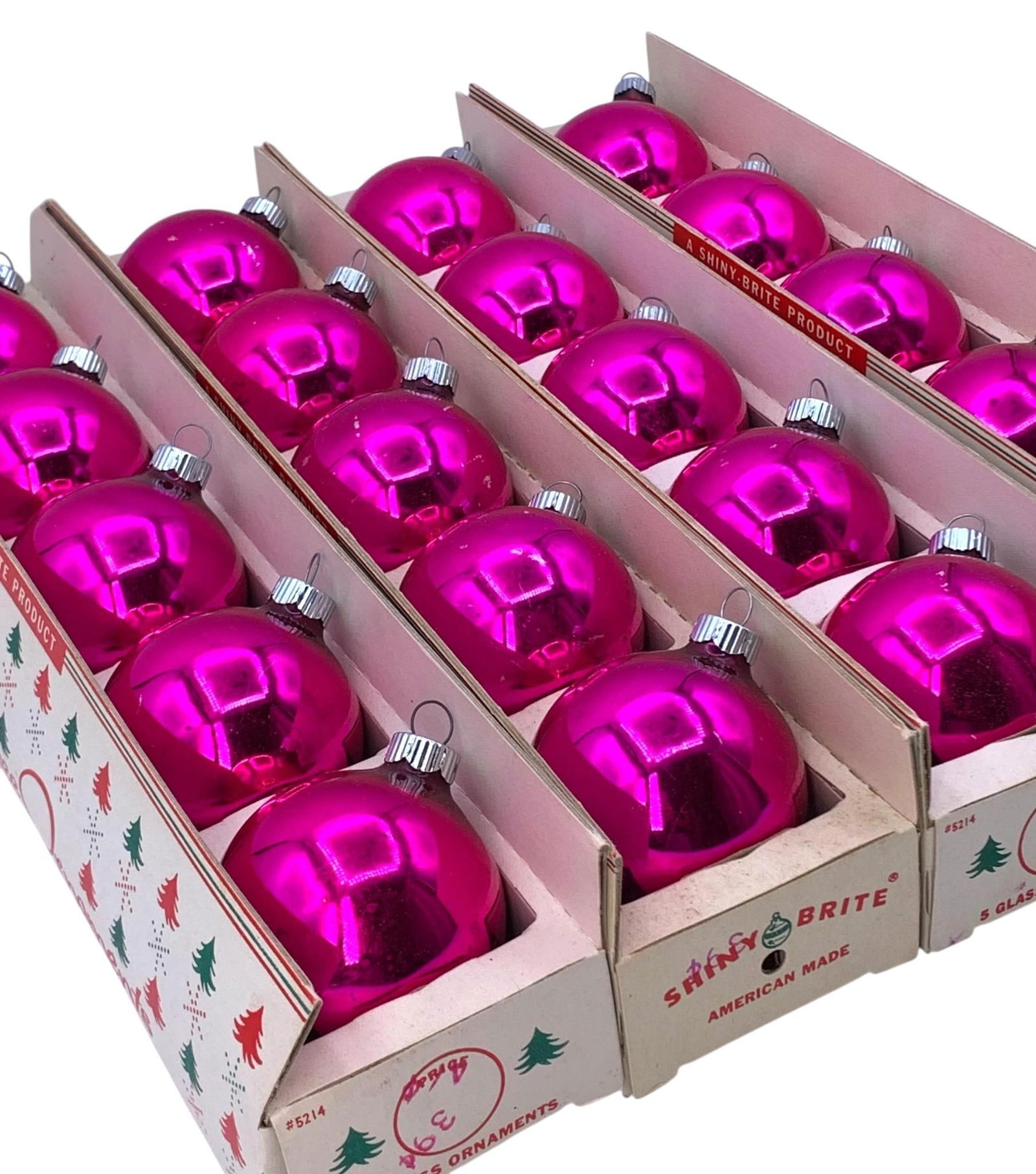 20 Hot Pink Mid Century Shiny Brite Glass Christmas Tree Ornaments in SB Boxes (1 of 7)