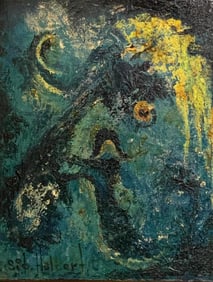 Vintage Sid Hulbert signed Oil on Canvas Crescent Moon Goddess Painting