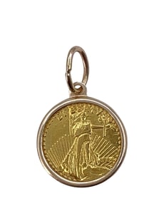 24k Yellow Gold Miniature American Eagle Liberty Coin Pendant, Watch Fob Charm