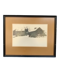 Mid Century Andrew Wyeth "Brinton's Mill" Professionally Framed Winter Art Print