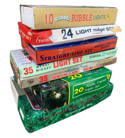 7 pc Vintage Christmas Tree Holiday Decoration Light Strands and Bulbs