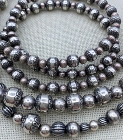 3 pc Carolyn Pollack Relios 44 Gram Sterling Silver Bead Native American Made Necklace & Bracelets