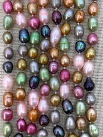 62 inch Long Pastel Easter Egg Hued Oblong Freshwater Potato Pearl Single Strand Necklace
