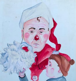 1940s Department Store Santa Student Artist Holiday Watercolor Painting