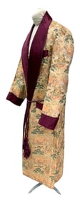 Japanese Silk Jacquard Full Length Vintage Boudoir, Lounge Robe, Smoking Coat