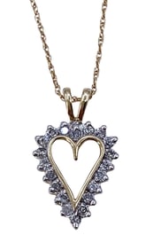 Fine 10k Yellow Gold Petite Glittering Diamond Heart Pendant on 10k Gold Chain