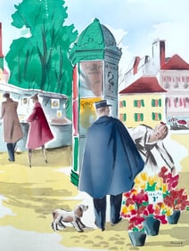 Mid Century BERNARD French Street Theme Cream Wood Framed Parisian Art