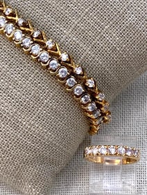 3 pc Gold Vermeil Sterling Silver Sparkling CZ Tennis Bracelets and Ring