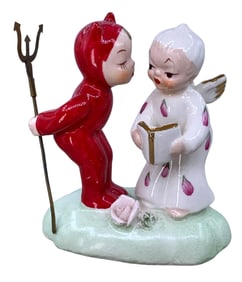 5 Mid Century Devil and Angel Porcelain Christmas and Valentines Figurines