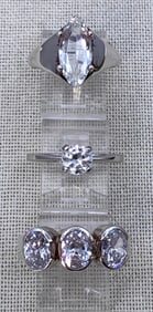 Glamorous Sterling Silver Sparkling CZ 925 Ring Trio