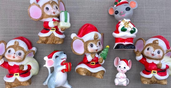 7 pc Mid Century Napco, Homco, Christmas Mice Figurines