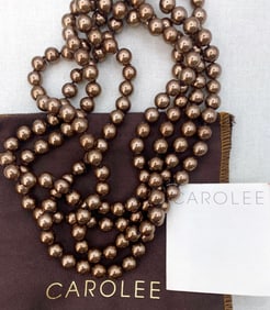 Superb 70 inch Single Strand Burnished Bronze Hand Knotted Faux Pearl CAROLEE Necklace