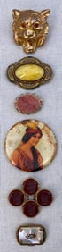 Antique Intaglio Fur Clip, Art Deco Brooches, Early Tiger Ring, Indian Princess Reticule Mirror