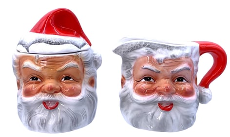 Mid Century era Santa Claus Christmas Creamer Jug and Lidded Sugar Pot Set