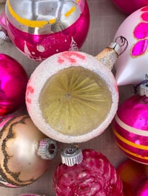 24 Hot Pink, Magenta, Ombre Rose Vintage Mercury Glass Christmas Tree Ornaments