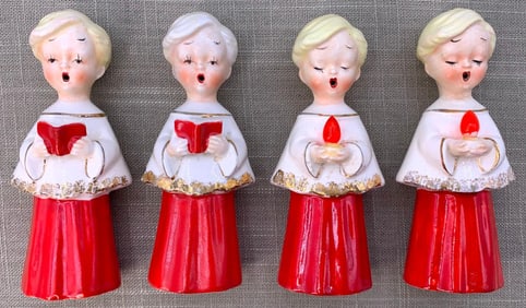 4 Mid Century JAPAN Singing Choir Boy Christmas Figurines