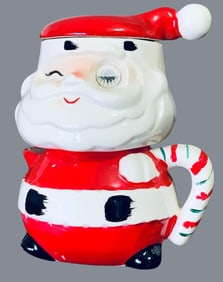 1950s COMMODORE Japan Winking Stacking Christmas Santa Cream & Sugar