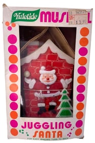 Mid Century Yuletide Musical Juggling Santa Christmas Decoration in the Box