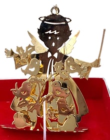 7 Vintage LUNT Silversmiths Openwork Brass Christmas Tree Ornaments in Boxes