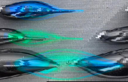 20 Sapphire and Emerald Ombre Glass Austrian and USA Elongated Vintage Glass Christmas Ornaments