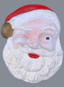 Mid Century Large Size Plaster Santa Face Christmas Wall, Door, Decoration